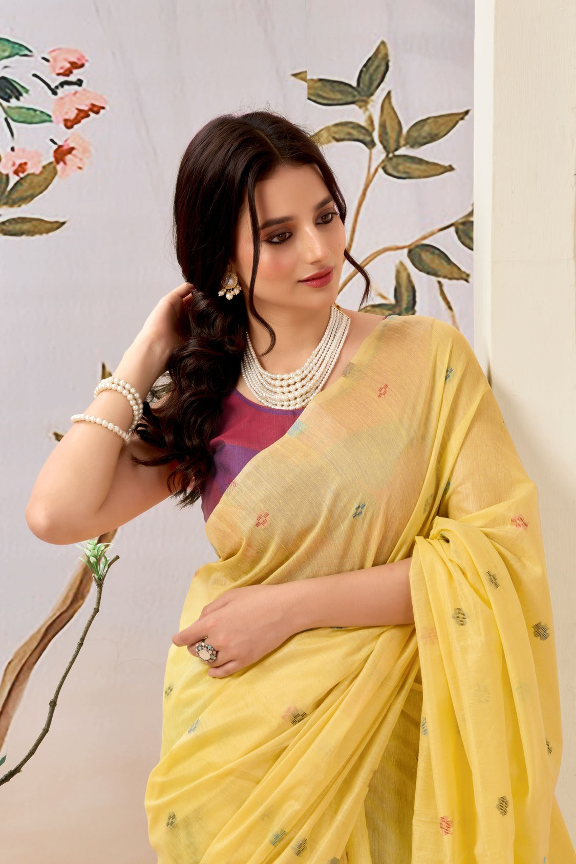 Pure Mul Cotton Handloom Saree with Butterfly Weave