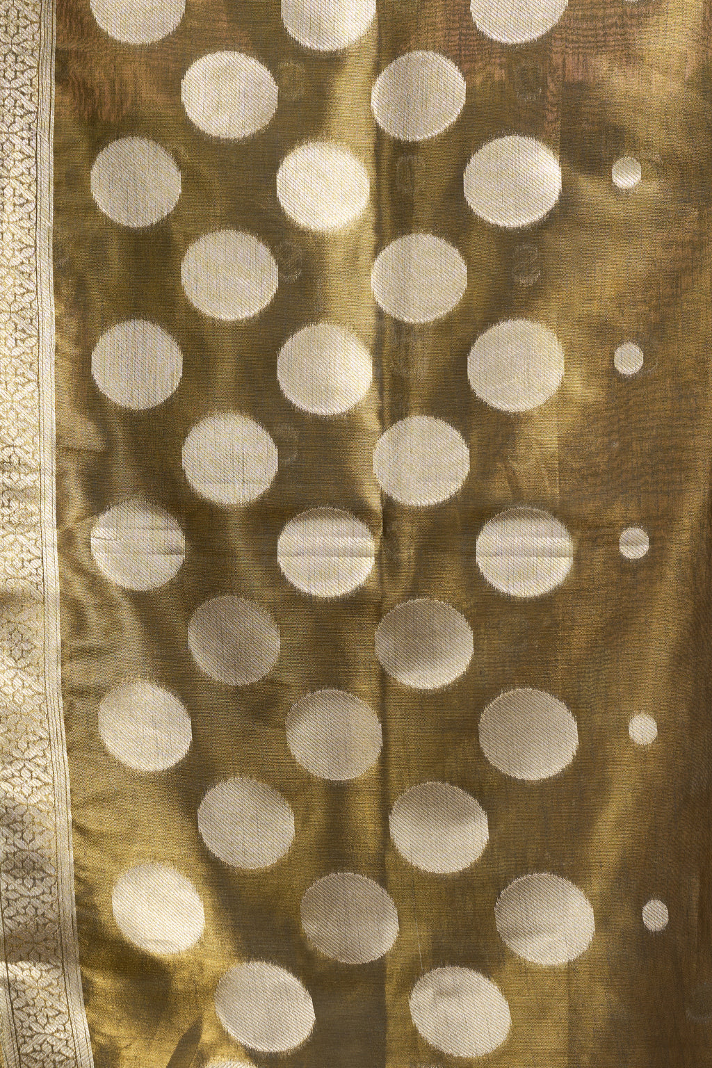 Pure Linen Silk Saree with All-Over Pola Weave & Detailed Pallu Border