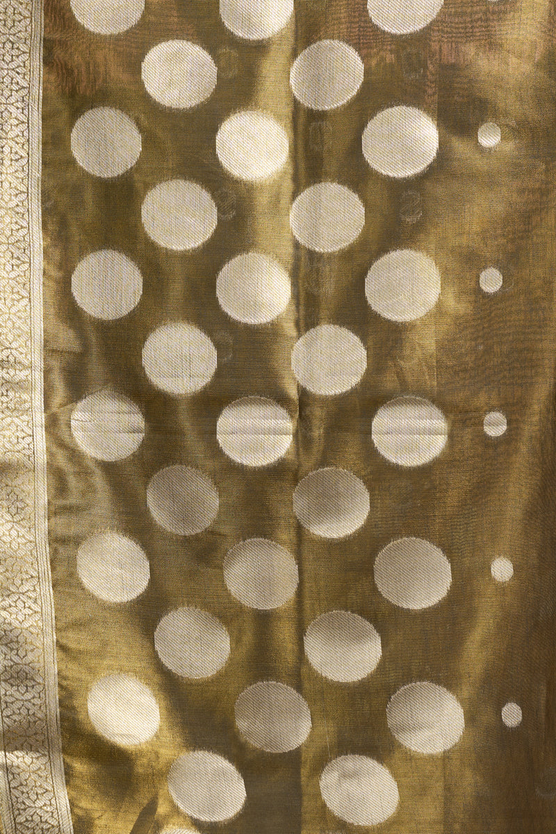 Pure Linen Silk Saree with All-Over Pola Weave & Detailed Pallu Border