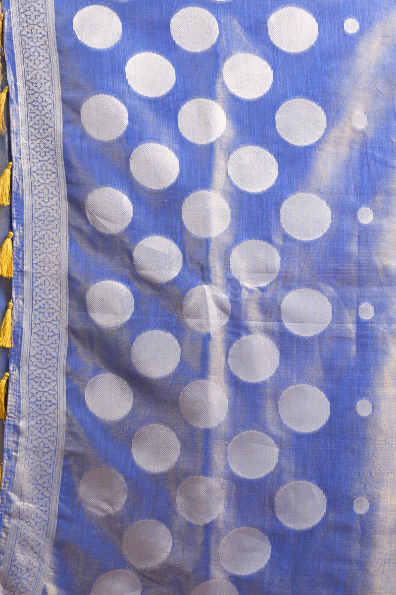 Pure Linen Silk Saree with All-Over Pola Weave & Detailed Pallu Border