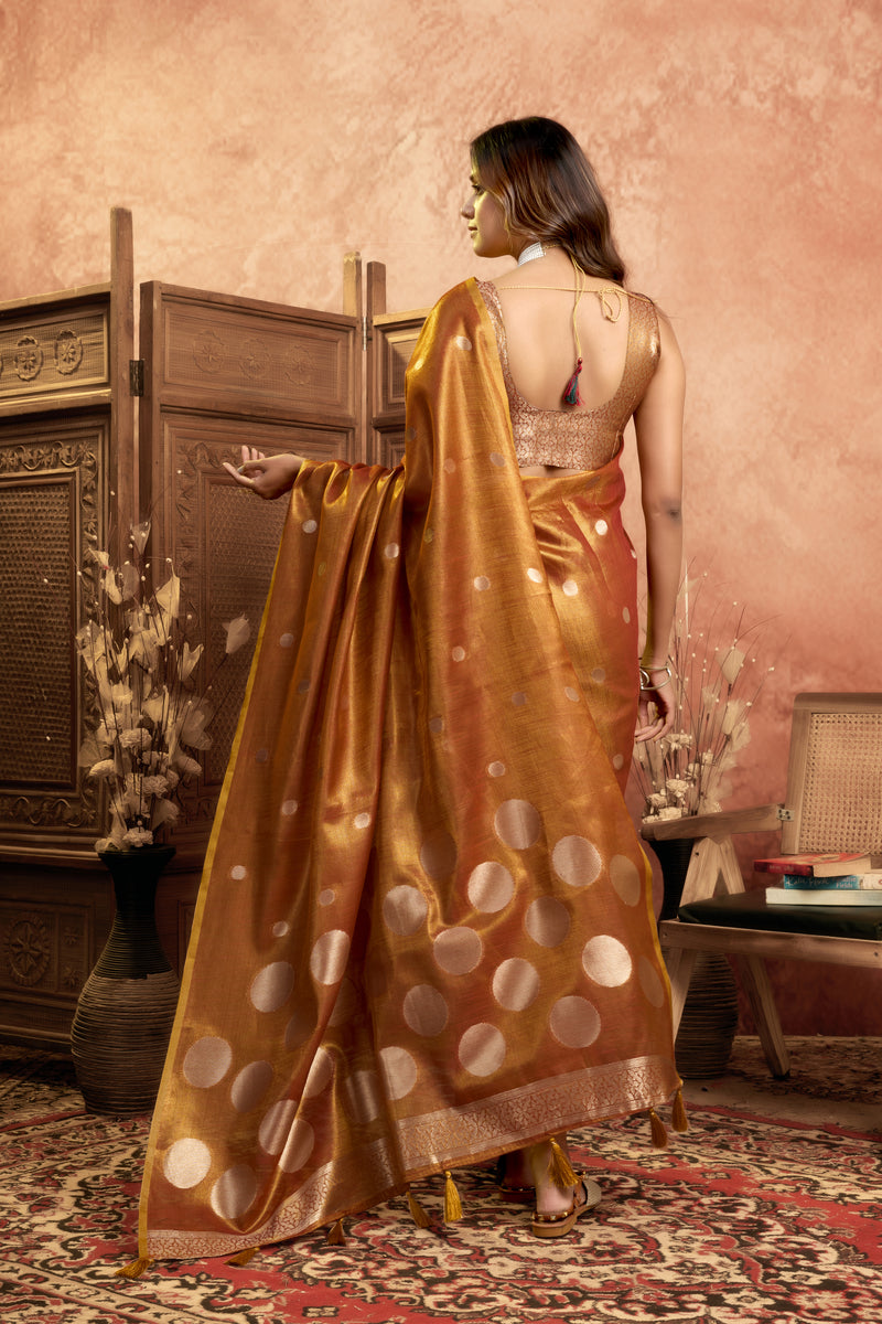 Pure Linen Silk Saree with All-Over Pola Weave & Detailed Pallu Border