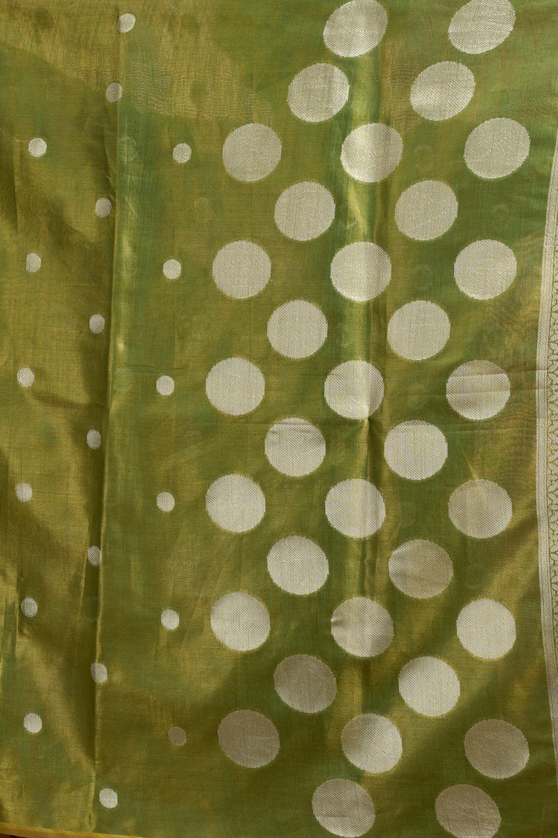 Pure Linen Silk Saree with All-Over Pola Weave & Detailed Pallu Border
