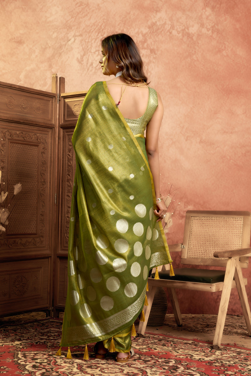 Pure Linen Silk Saree with All-Over Pola Weave & Detailed Pallu Border