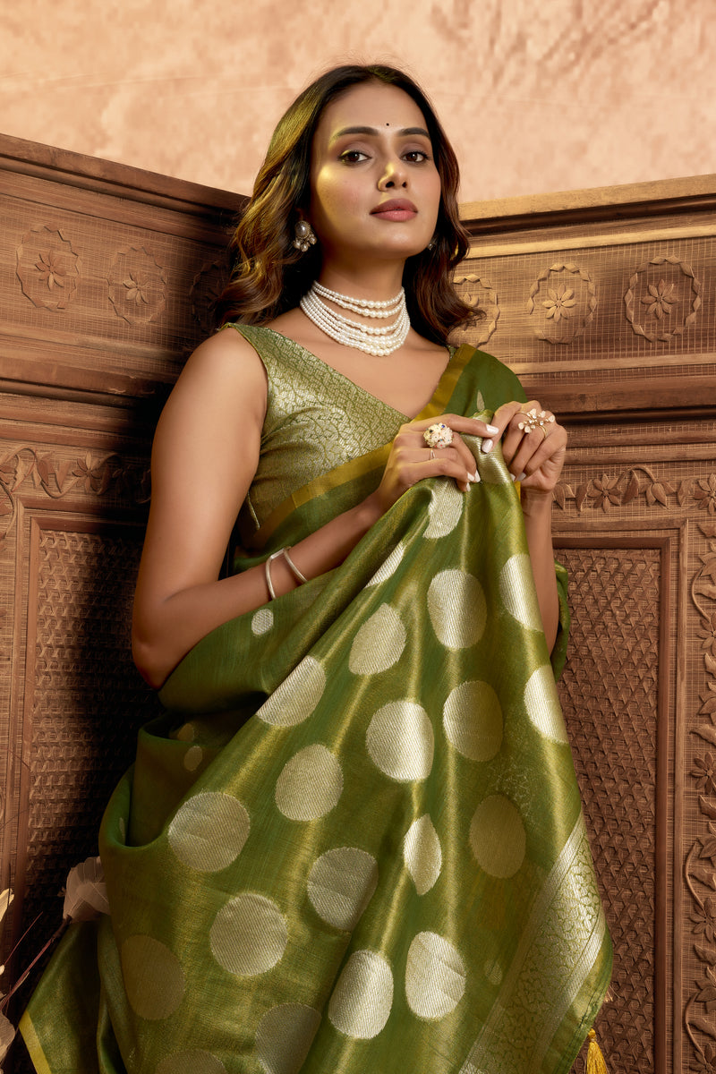 Pure Linen Silk Saree with All-Over Pola Weave & Detailed Pallu Border