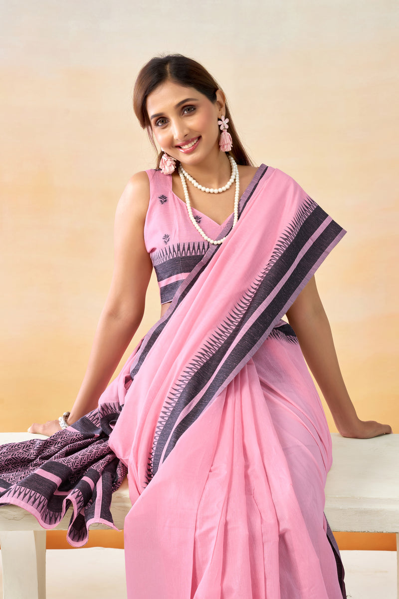 Pure Spun Cotton Hand loom Style Saree