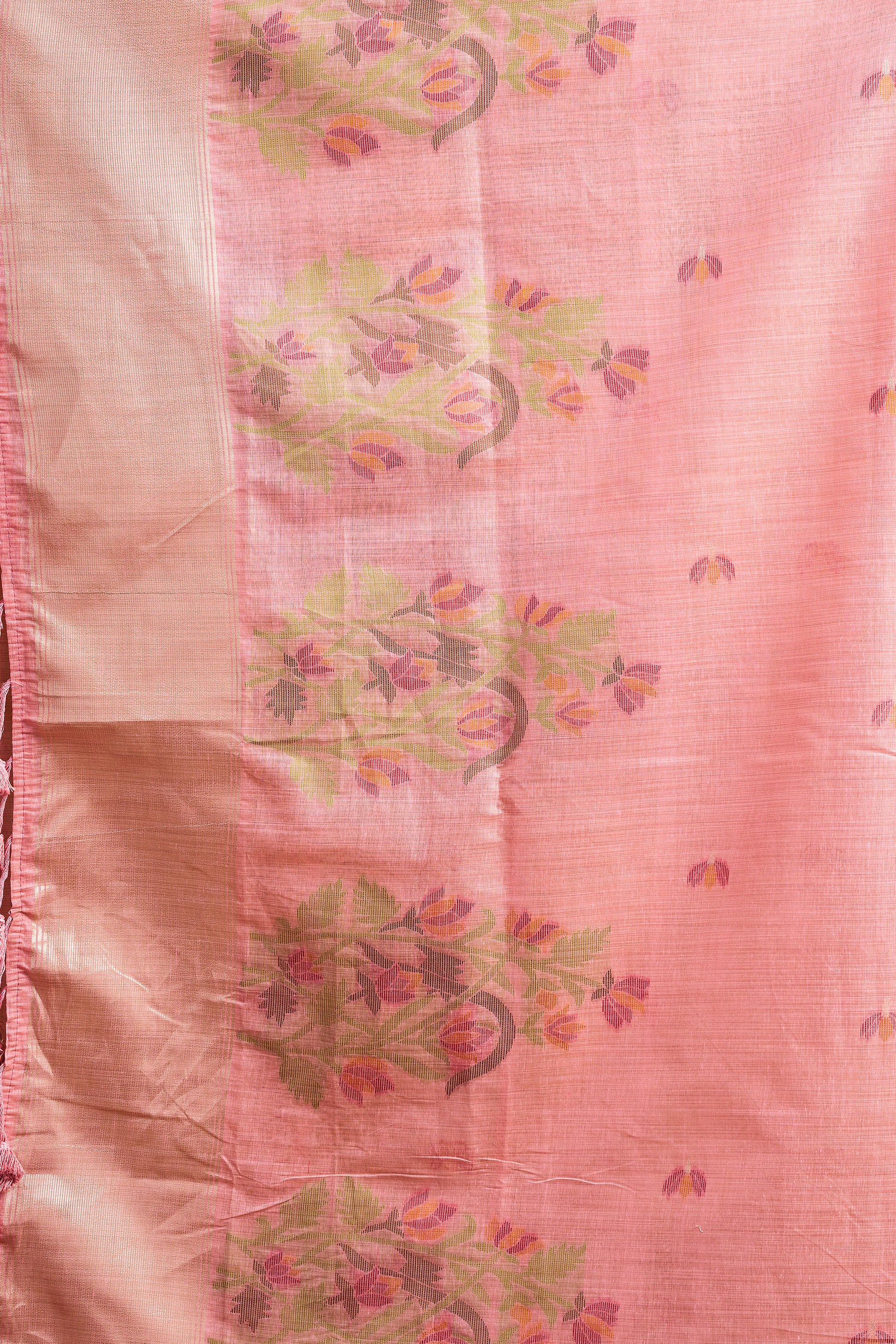 Pure Cotton Jamdani Saree with Zari Pallu Border & Matching Floral Weave Blouse