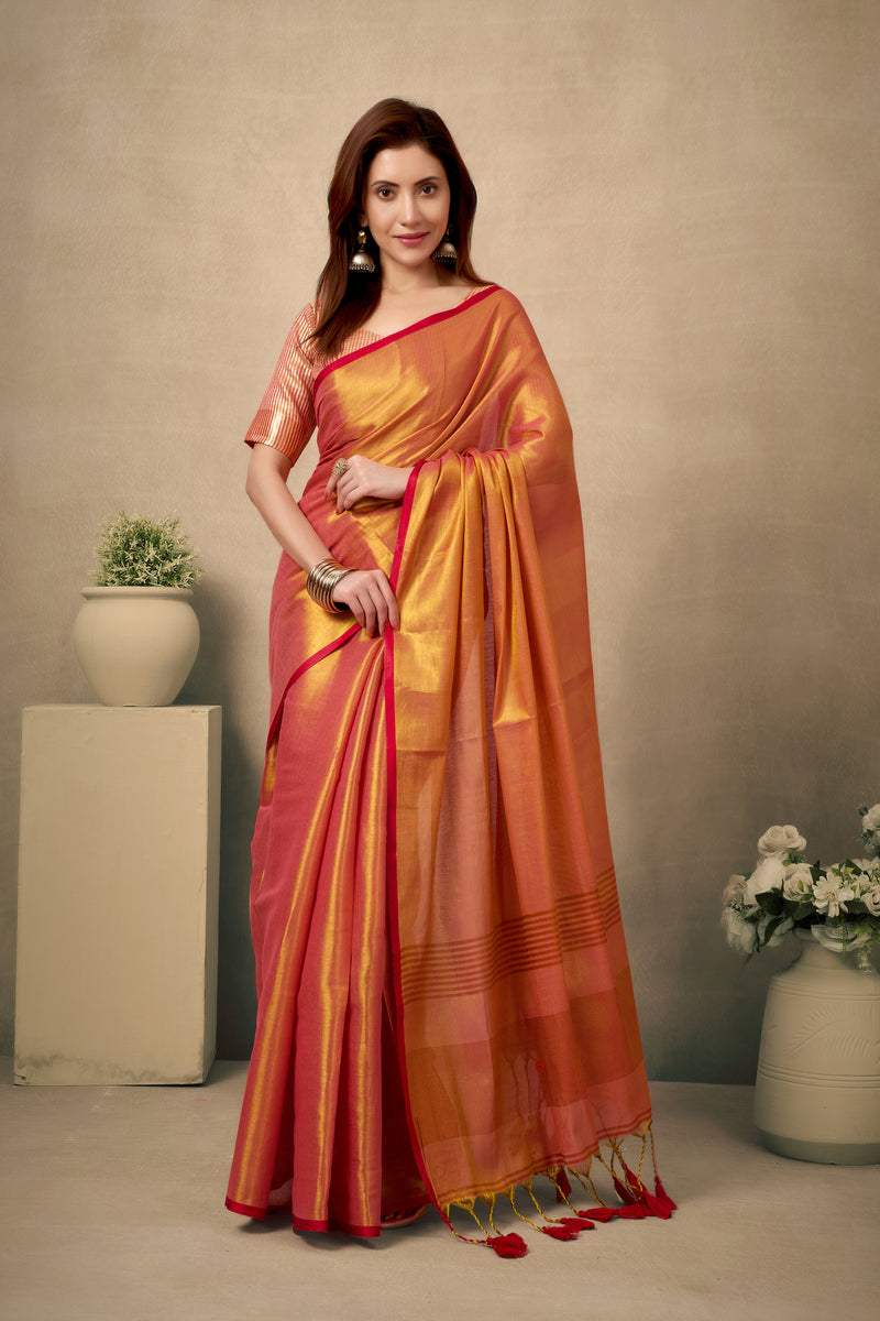 Pure Tissue Silk Saree with Contrast Weave Pallu & Border
