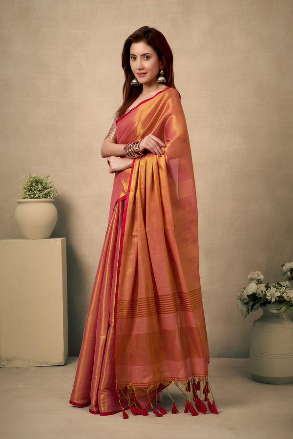 Pure Tissue Silk Saree with Contrast Weave Pallu & Border