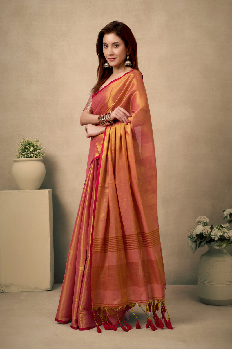 Pure Tissue Silk Saree with Contrast Weave Pallu & Border