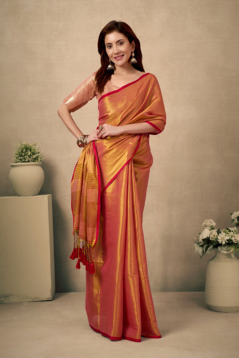 Pure Tissue Silk Saree with Contrast Weave Pallu & Border