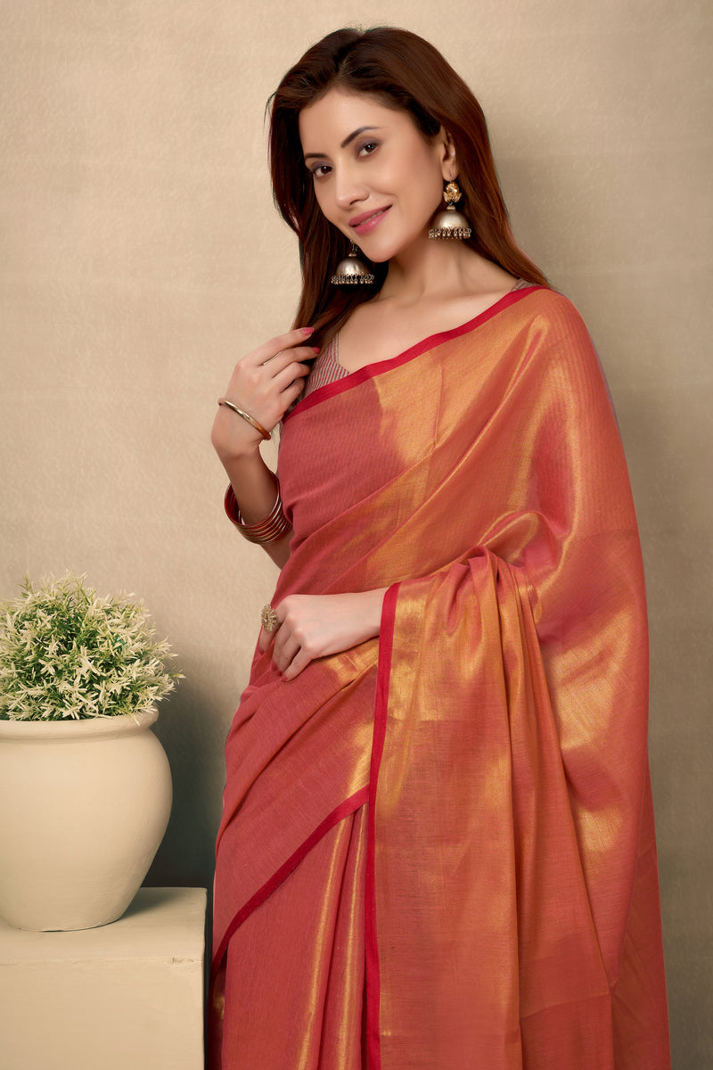 Pure Tissue Silk Saree with Contrast Weave Pallu & Border