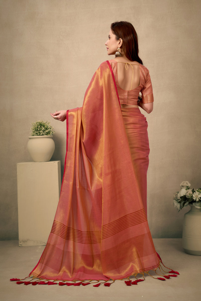 Pure Tissue Silk Saree with Contrast Weave Pallu & Border