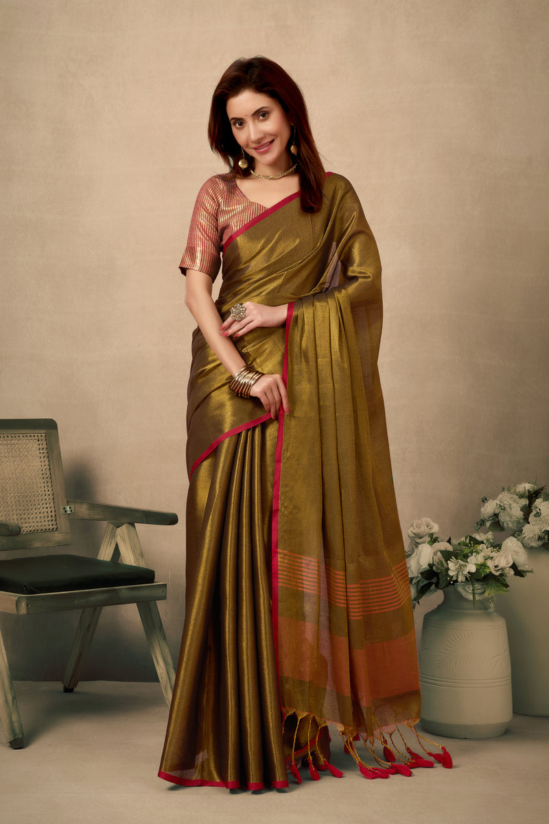 Pure Tissue Silk Saree with Contrast Weave Pallu & Border