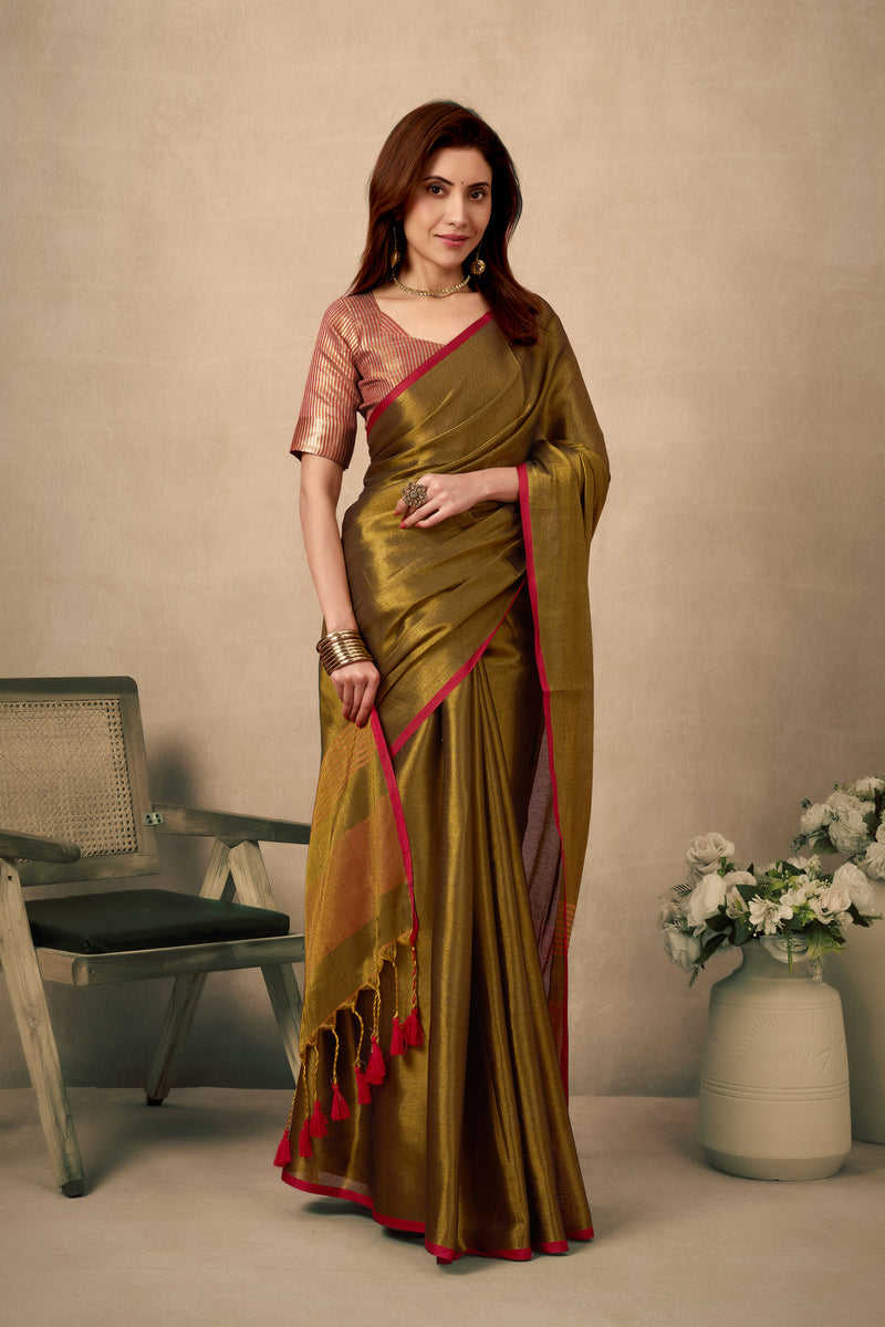 Pure Tissue Silk Saree with Contrast Weave Pallu & Border