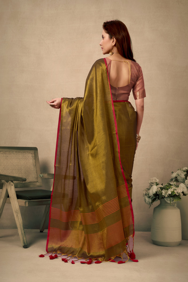 Pure Tissue Silk Saree with Contrast Weave Pallu & Border
