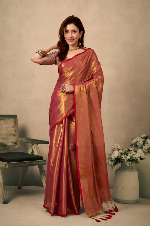 Pure Tissue Silk Saree with Contrast Weave Pallu & Border