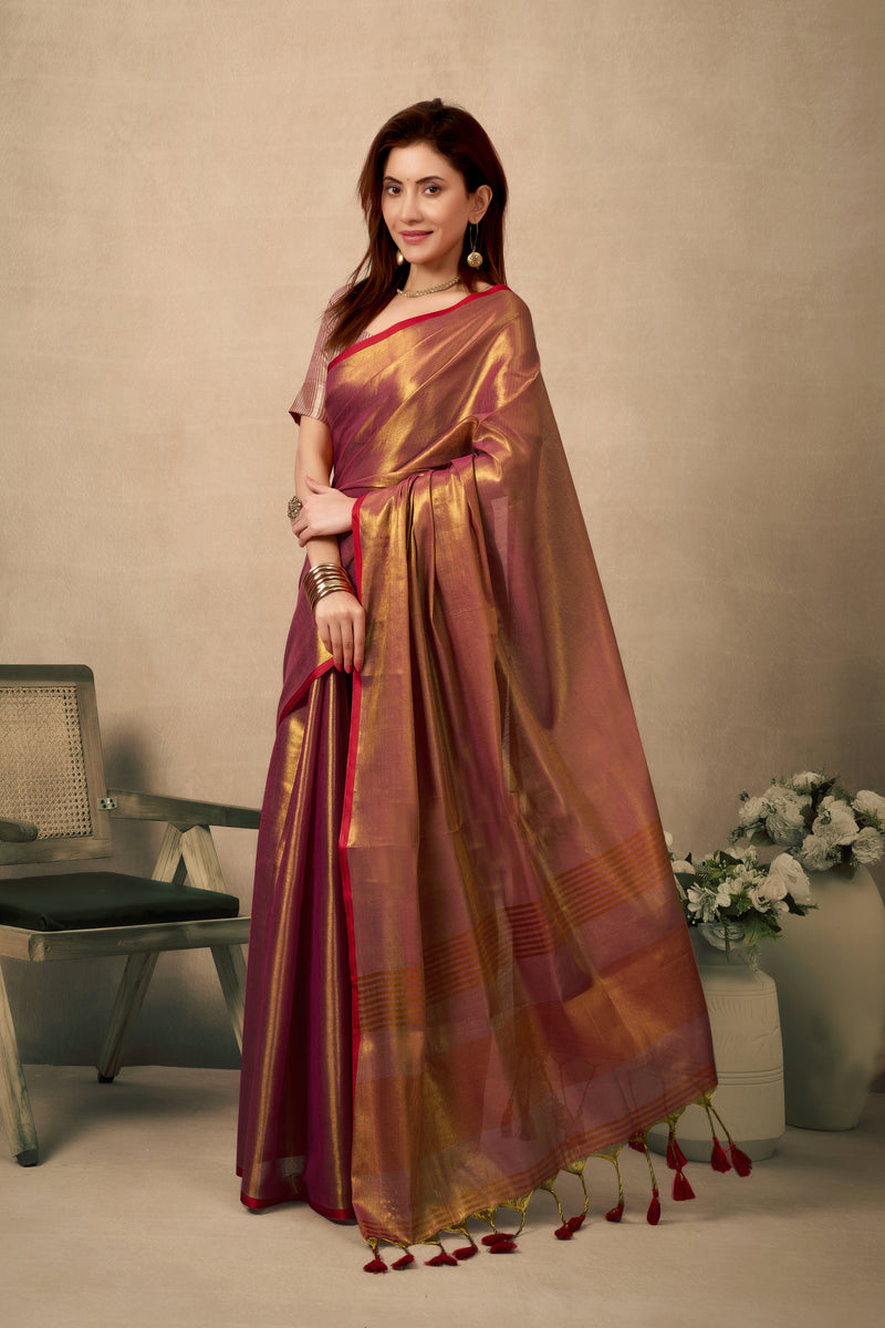Pure Tissue Silk Saree with Contrast Weave Pallu & Border