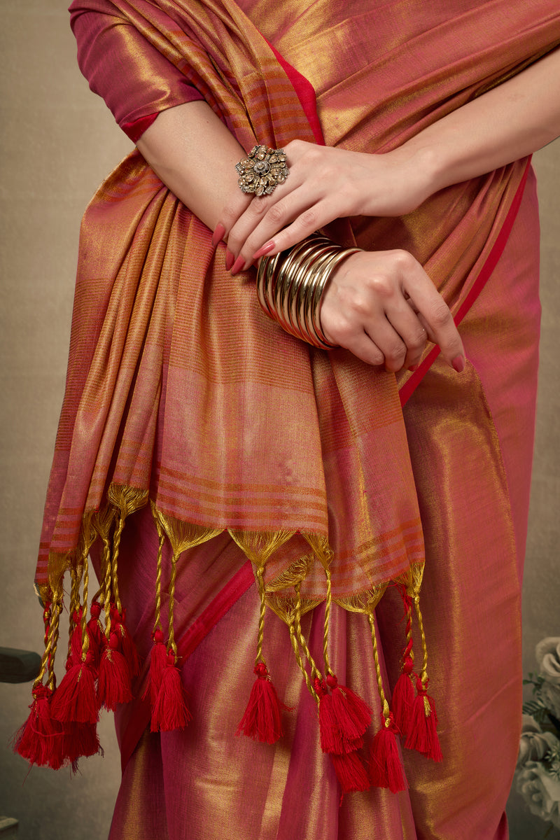 Pure Tissue Silk Saree with Contrast Weave Pallu & Border