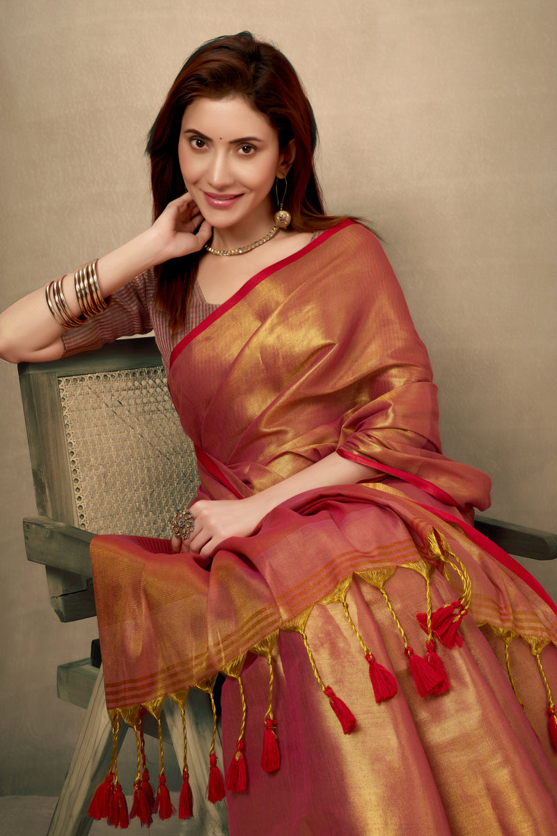 Pure Tissue Silk Saree with Contrast Weave Pallu & Border