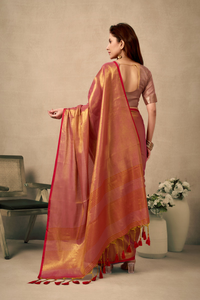Pure Tissue Silk Saree with Contrast Weave Pallu & Border