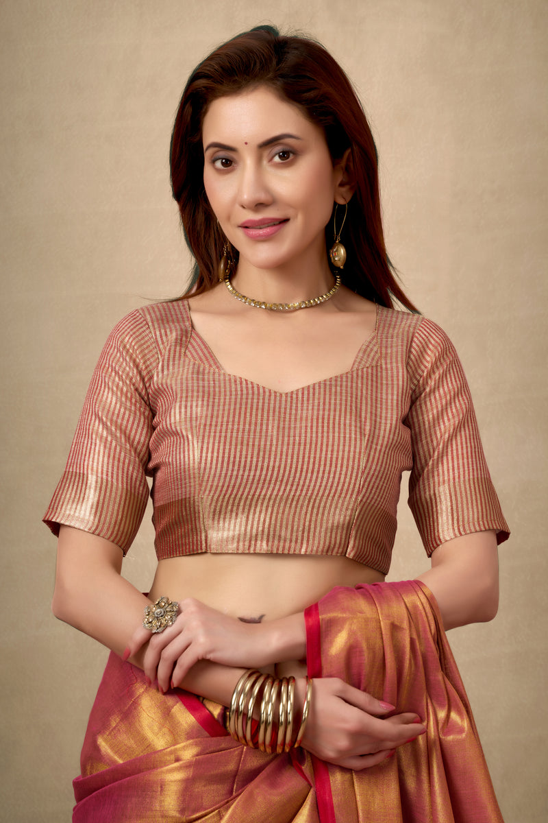 Pure Tissue Silk Saree with Contrast Weave Pallu & Border