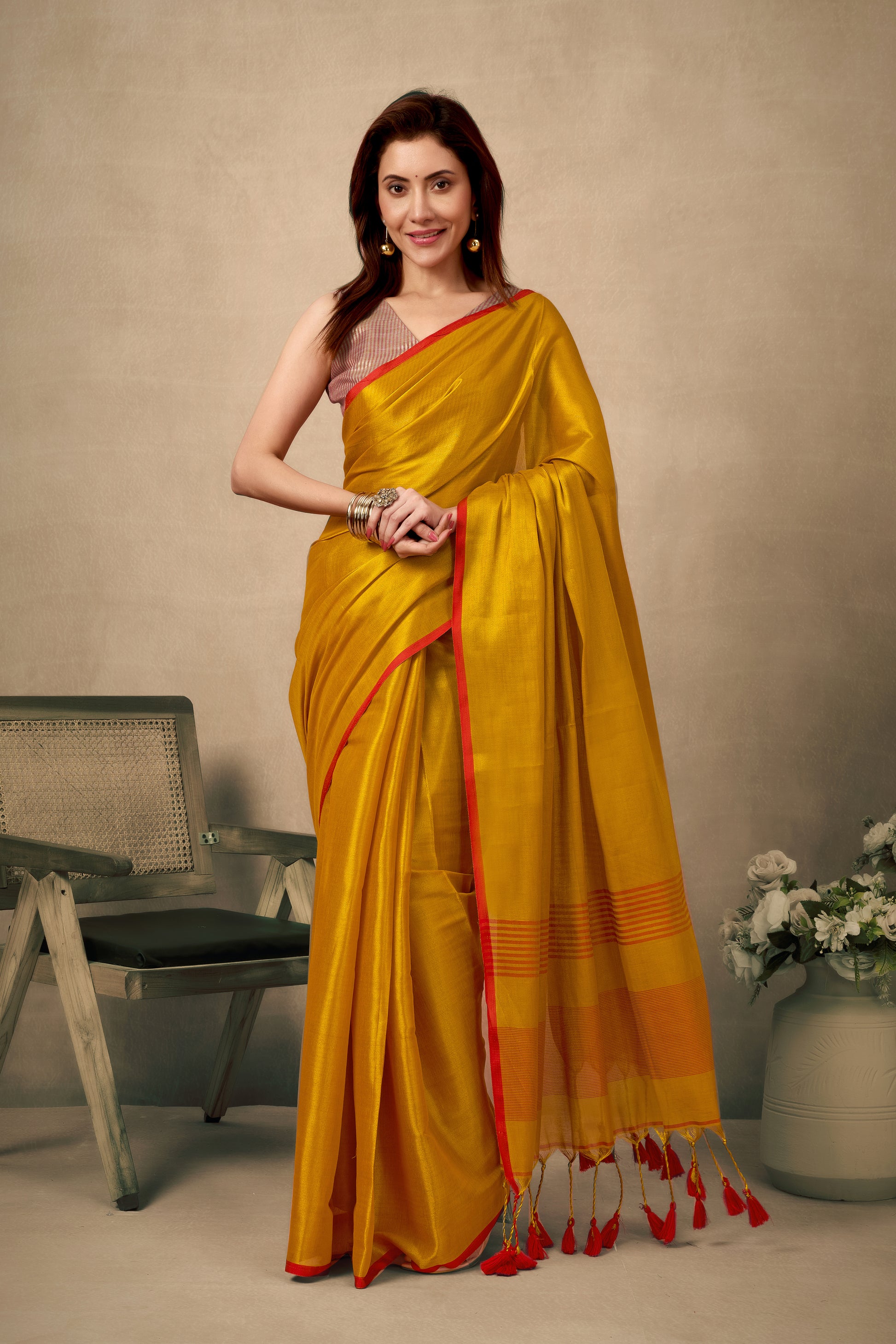 Pure Tissue Silk Saree with Contrast Weave Pallu & Border