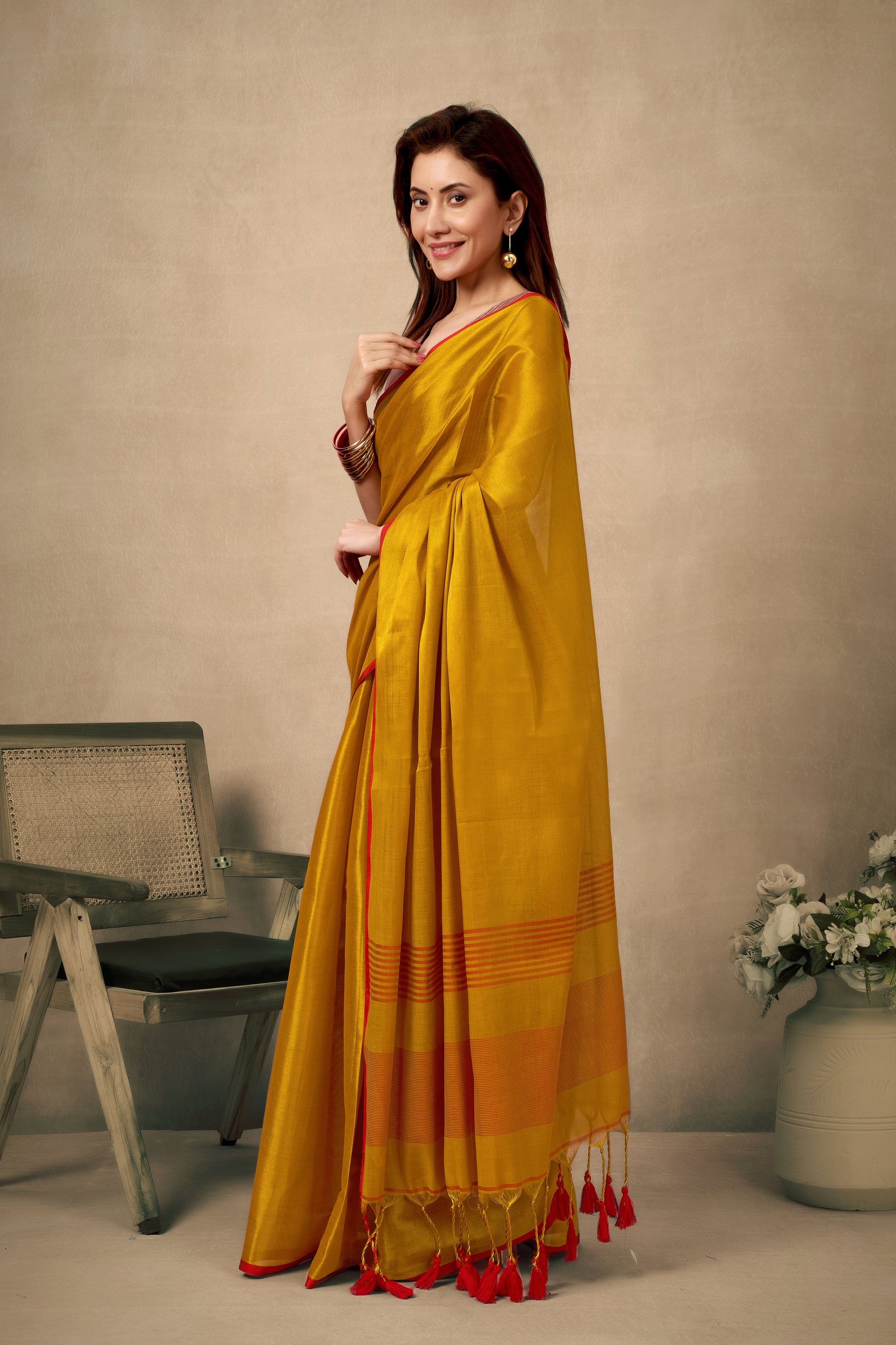 Pure Tissue Silk Saree with Contrast Weave Pallu & Border