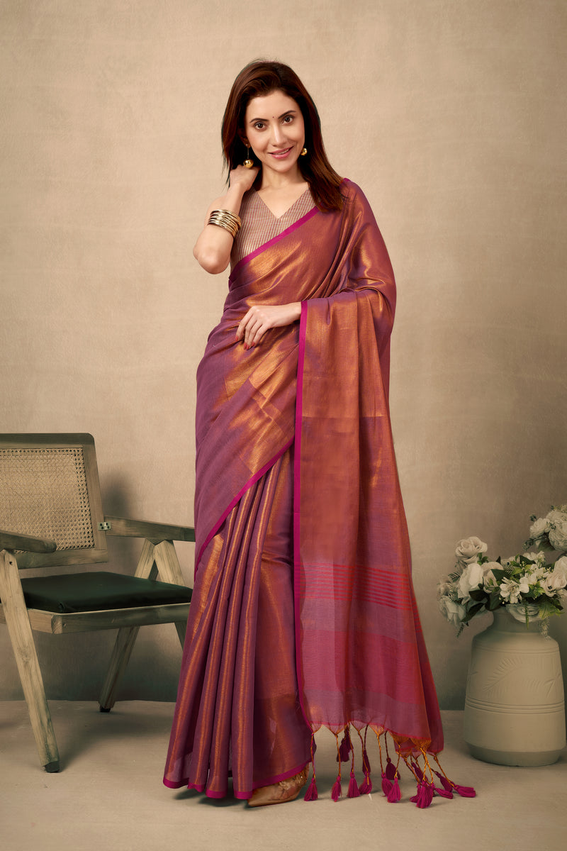 Pure Tissue Silk Saree with Contrast Weave Pallu & Border