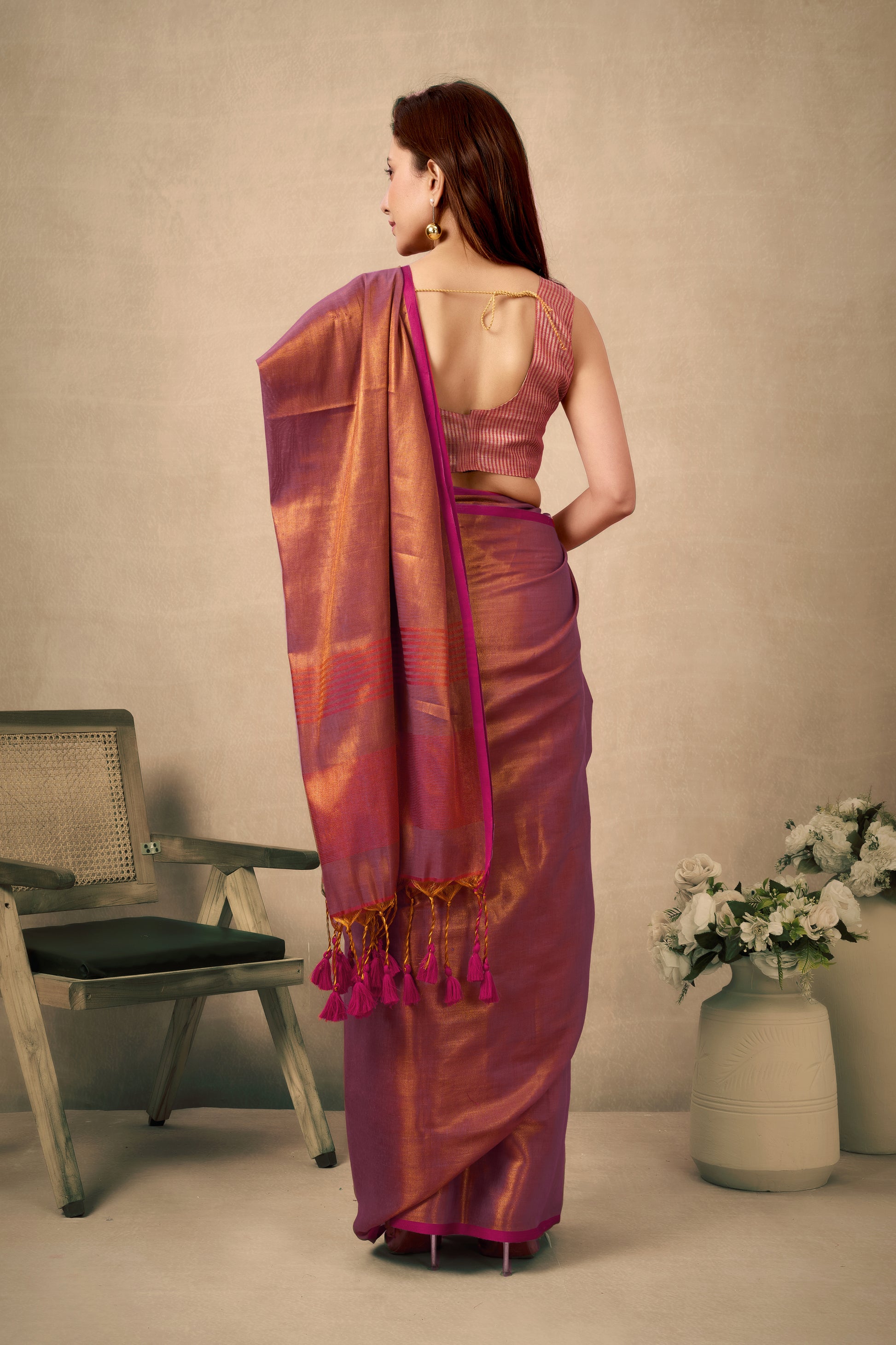 Pure Tissue Silk Saree with Contrast Weave Pallu & Border