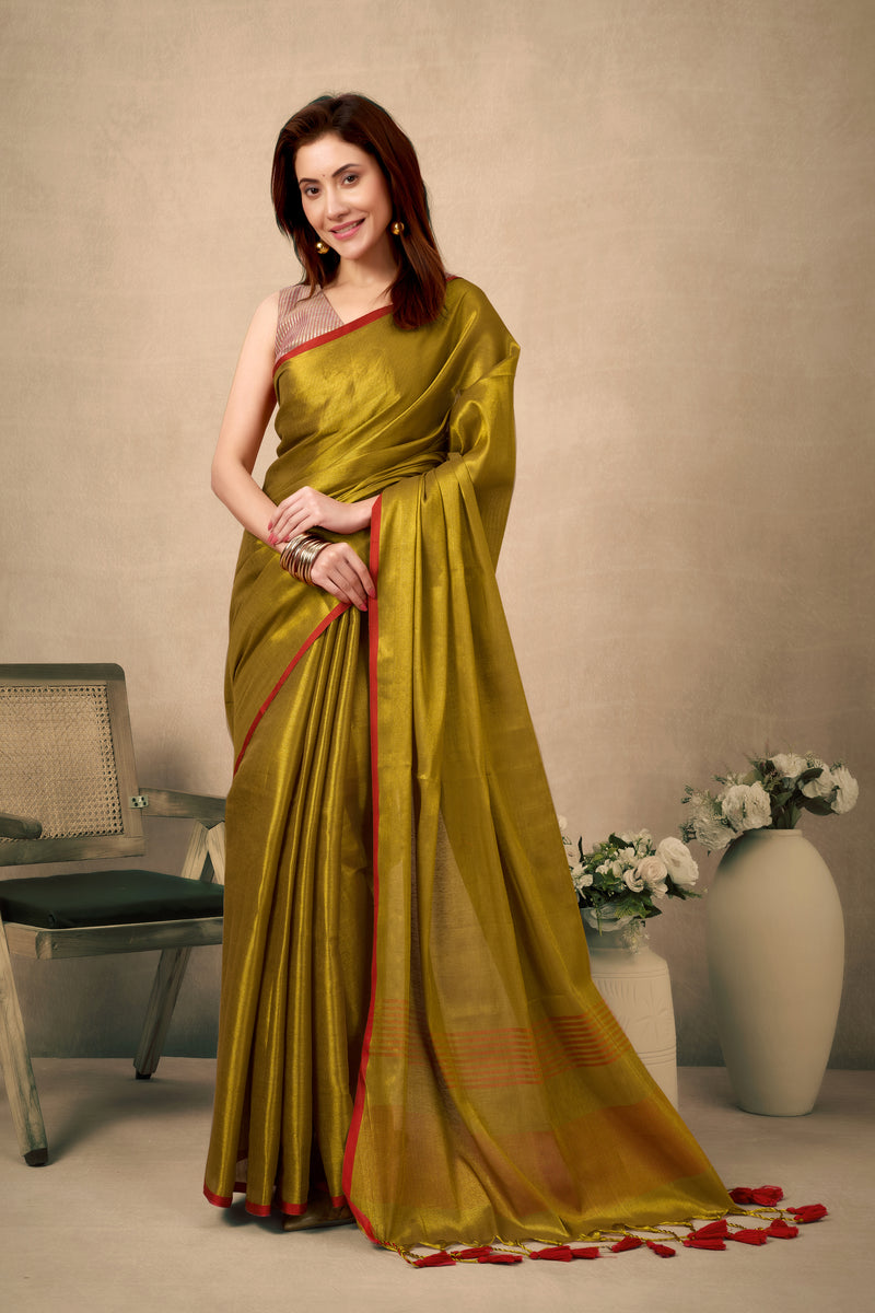 Pure Tissue Silk Saree with Contrast Weave Pallu & Border