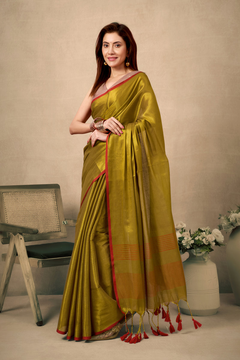 Pure Tissue Silk Saree with Contrast Weave Pallu & Border