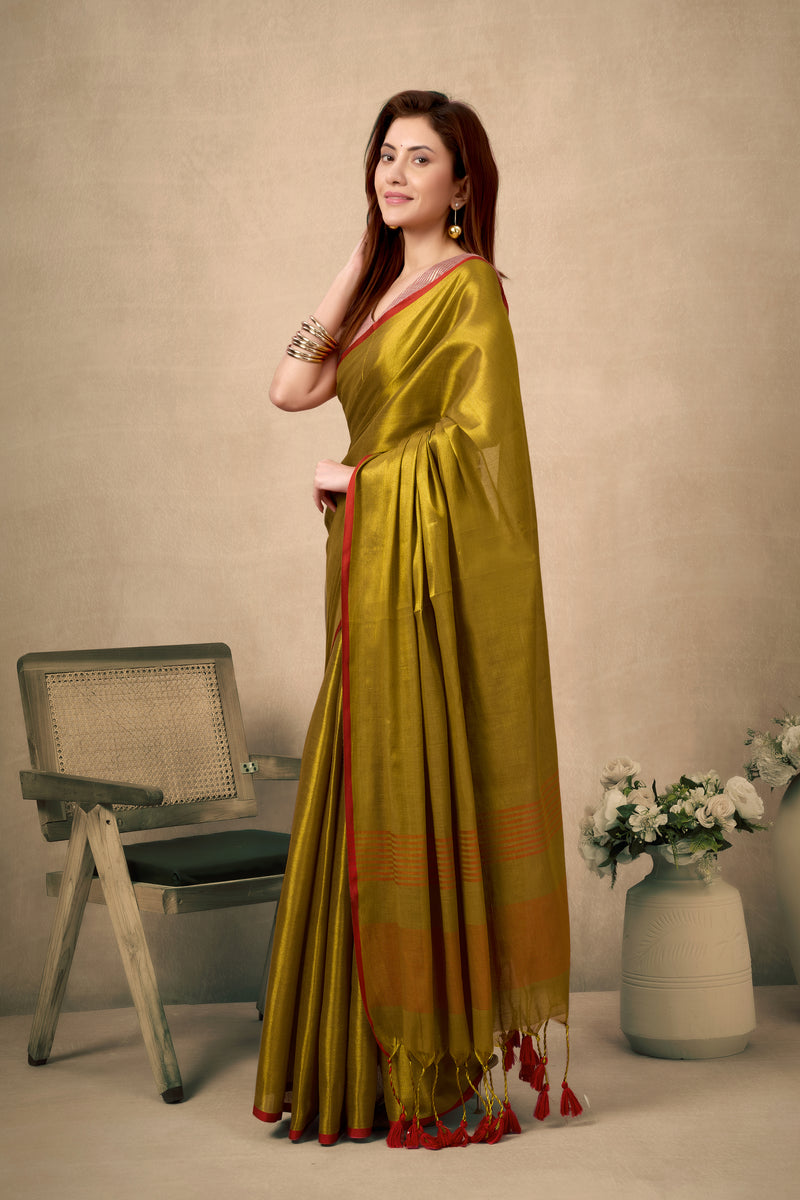 Pure Tissue Silk Saree with Contrast Weave Pallu & Border