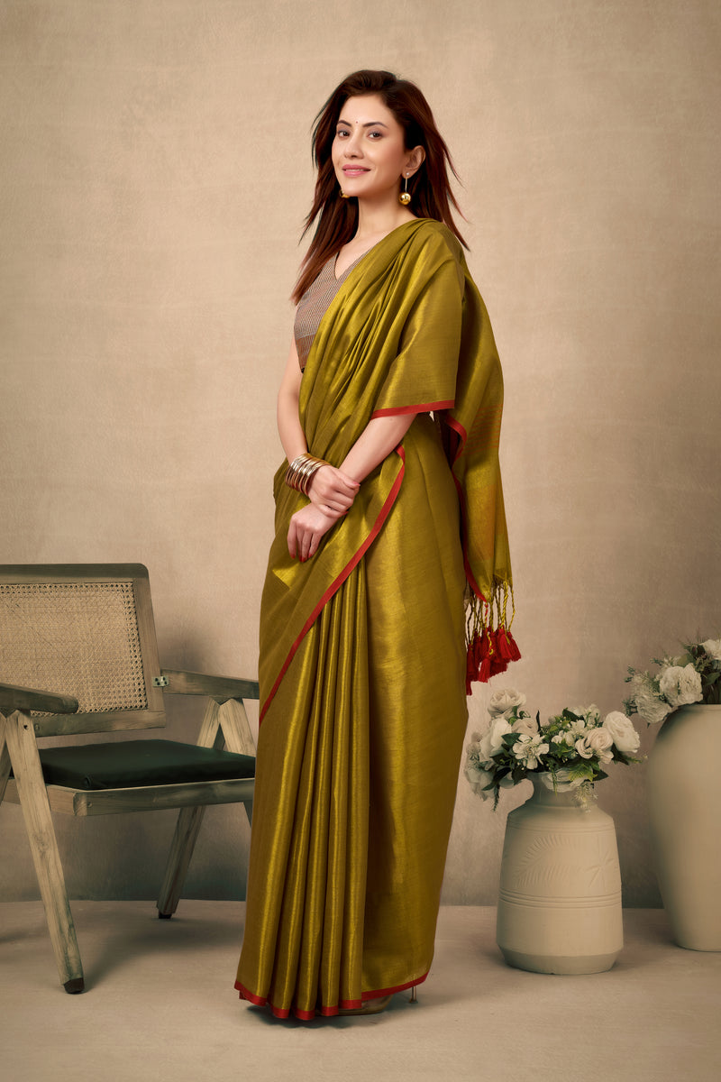 Pure Tissue Silk Saree with Contrast Weave Pallu & Border