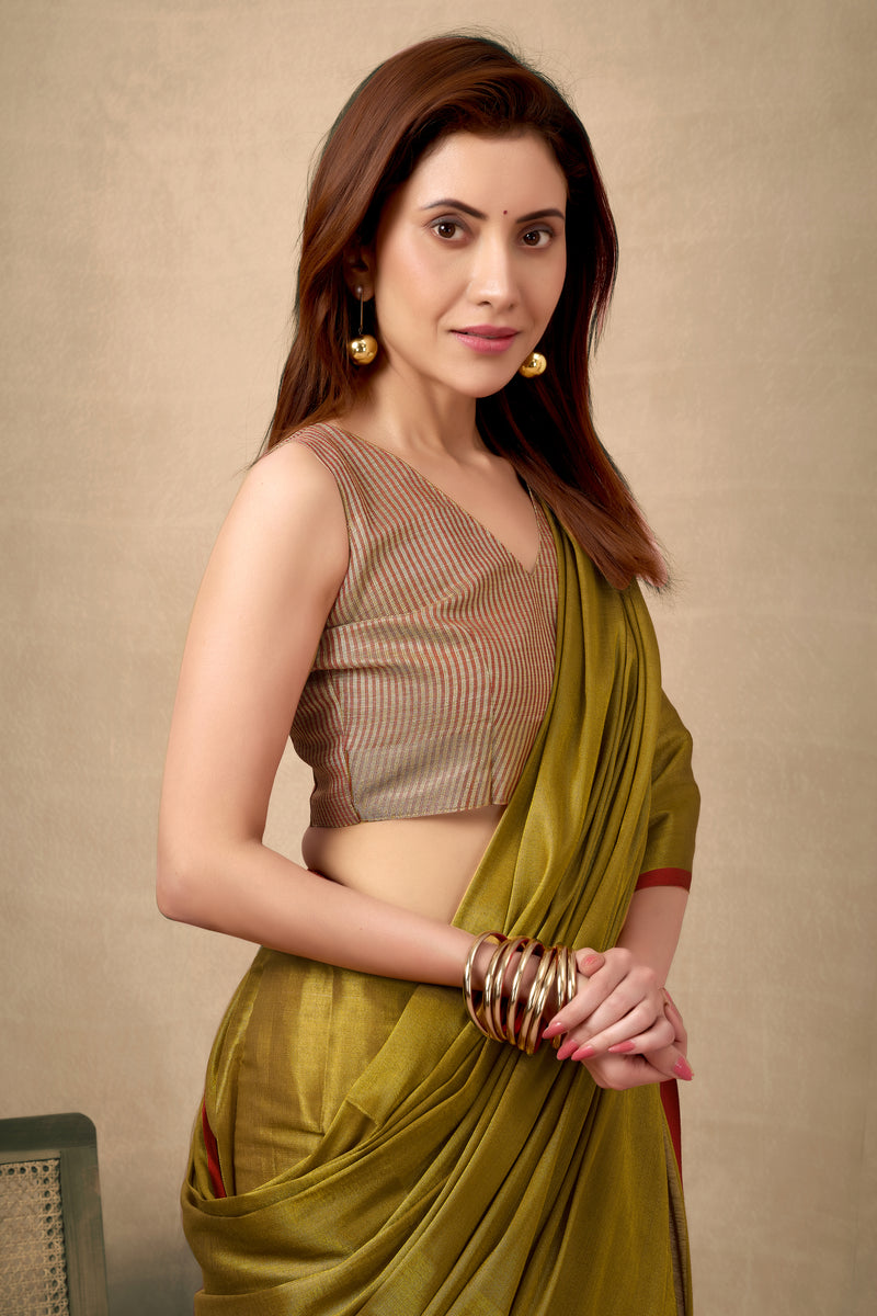 Pure Tissue Silk Saree with Contrast Weave Pallu & Border