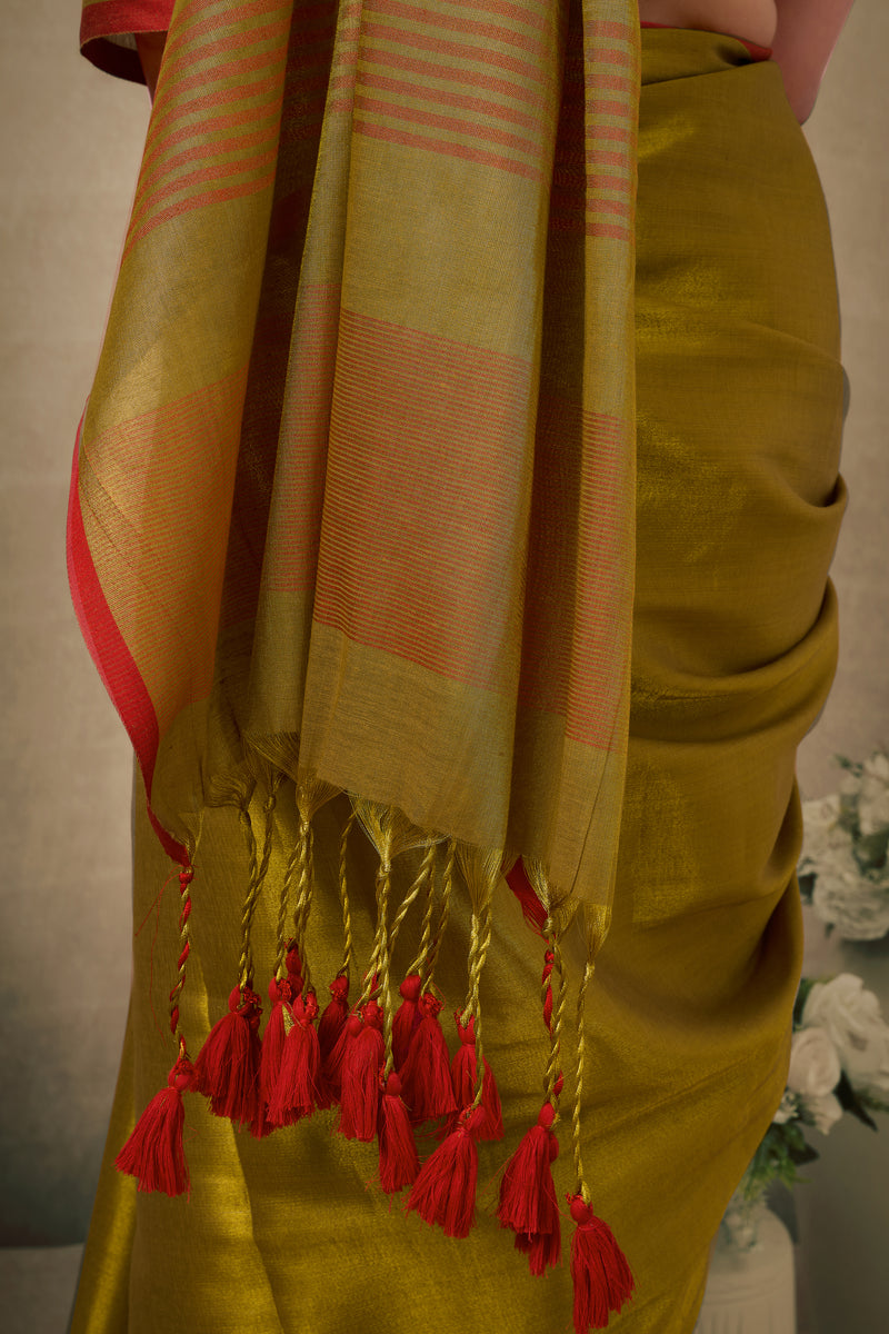Pure Tissue Silk Saree with Contrast Weave Pallu & Border