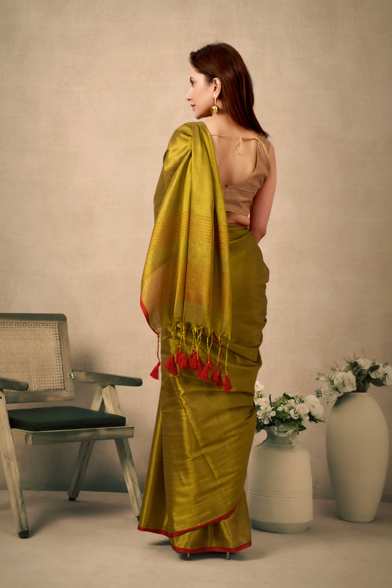 Pure Tissue Silk Saree with Contrast Weave Pallu & Border