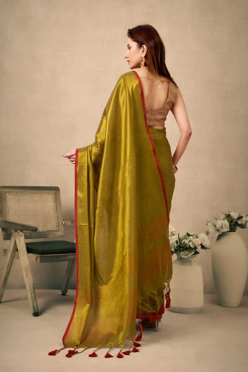 Pure Tissue Silk Saree with Contrast Weave Pallu & Border