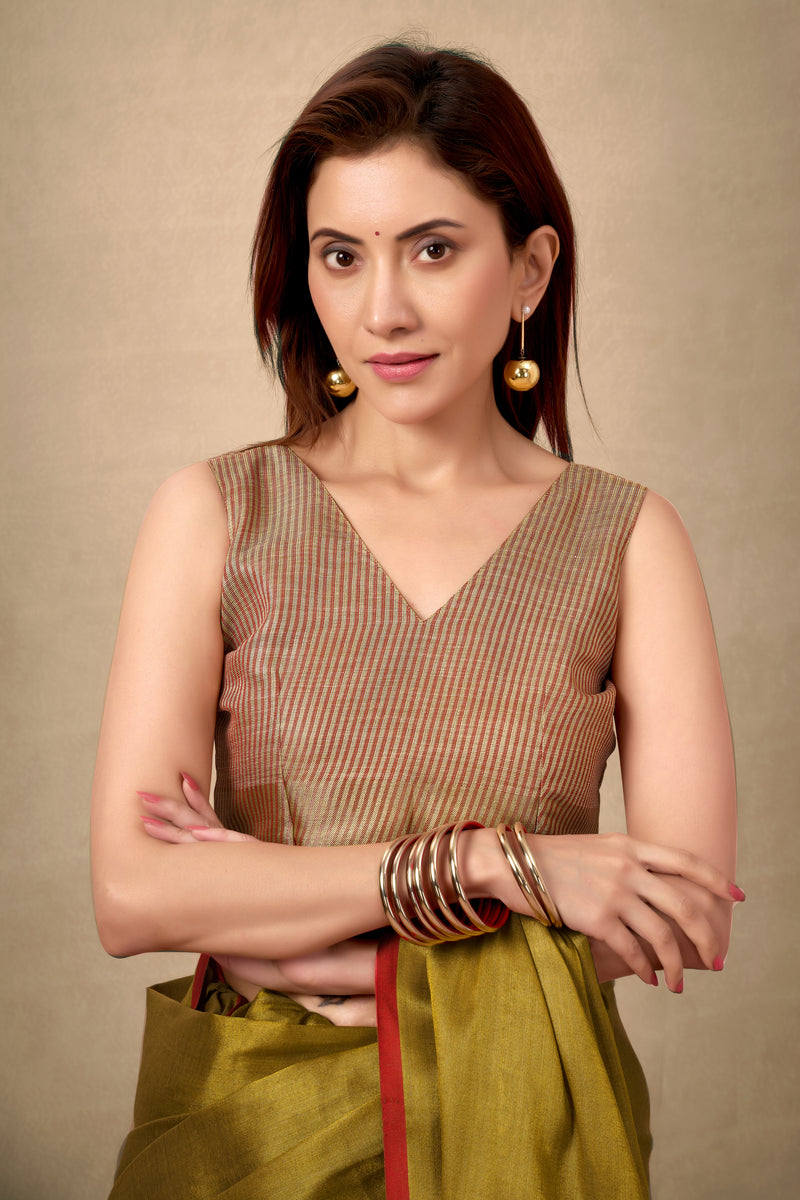 Pure Tissue Silk Saree with Contrast Weave Pallu & Border