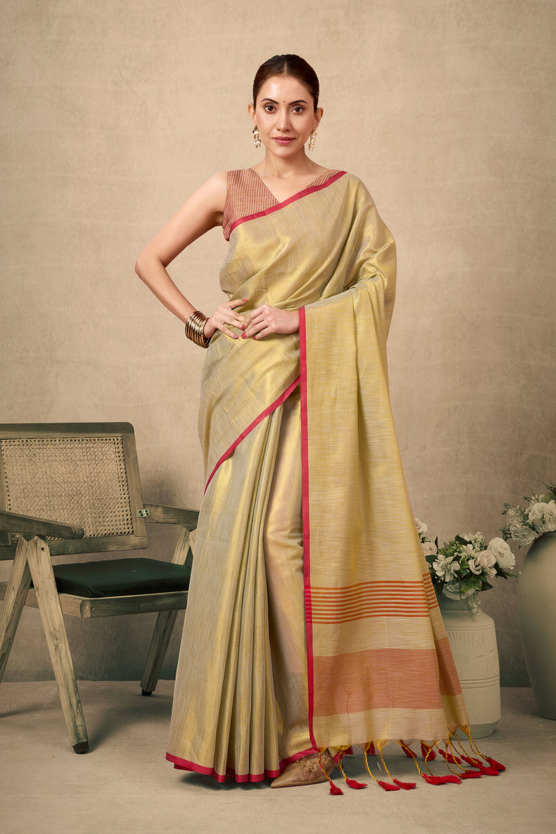 Pure Tissue Silk Saree with Contrast Weave Pallu & Border
