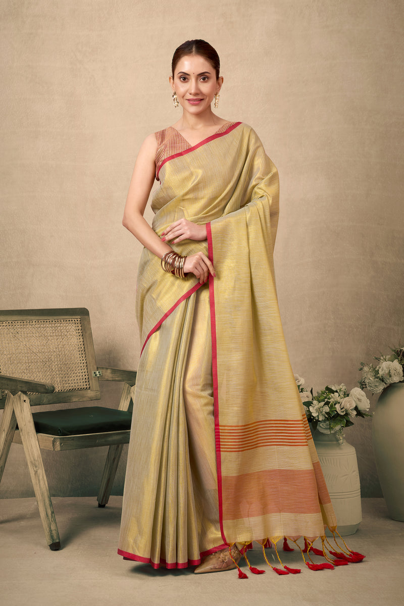 Pure Tissue Silk Saree with Contrast Weave Pallu & Border