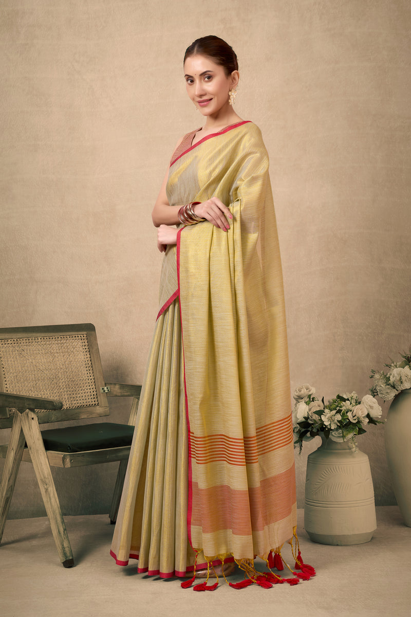 Pure Tissue Silk Saree with Contrast Weave Pallu & Border