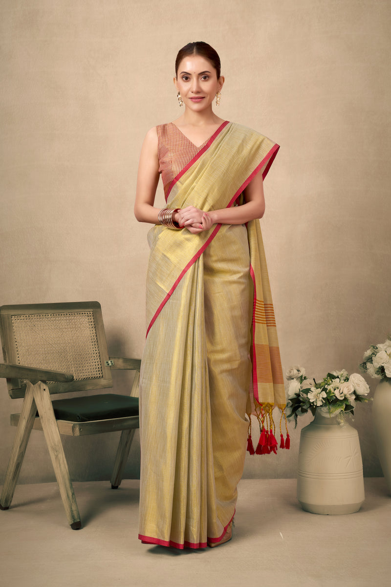 Pure Tissue Silk Saree with Contrast Weave Pallu & Border
