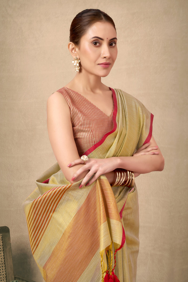 Pure Tissue Silk Saree with Contrast Weave Pallu & Border