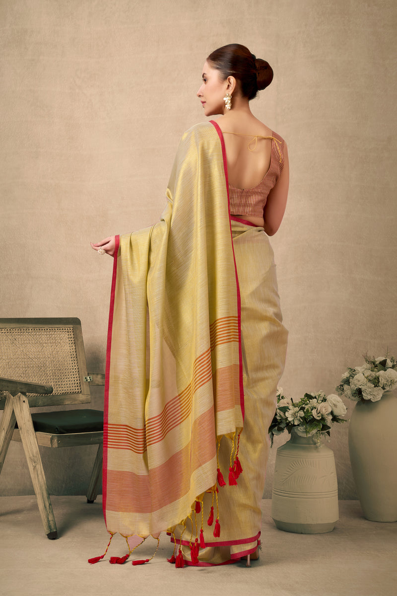 Pure Tissue Silk Saree with Contrast Weave Pallu & Border