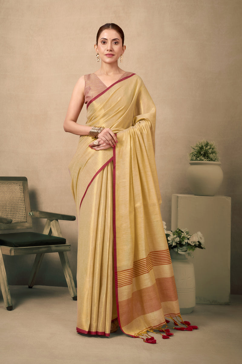 Pure Tissue Silk Saree with Contrast Weave Pallu & Border