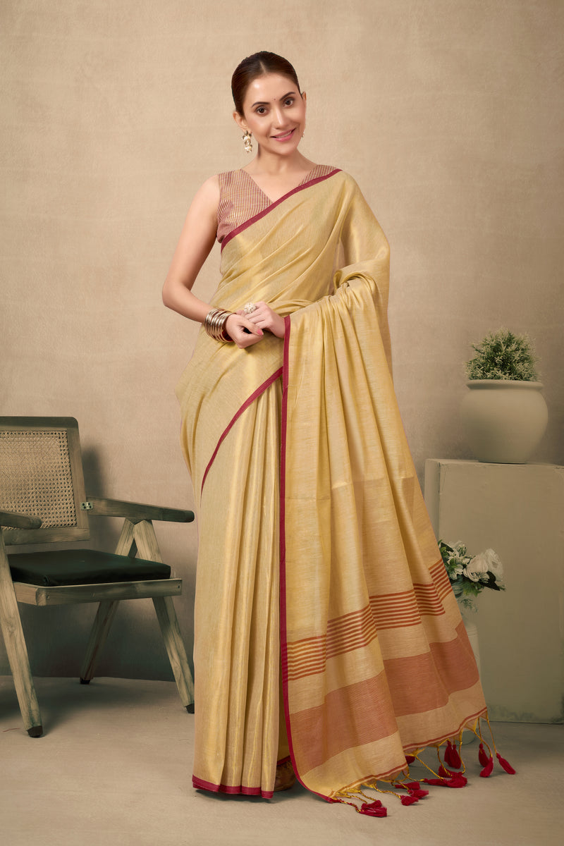 Pure Tissue Silk Saree with Contrast Weave Pallu & Border