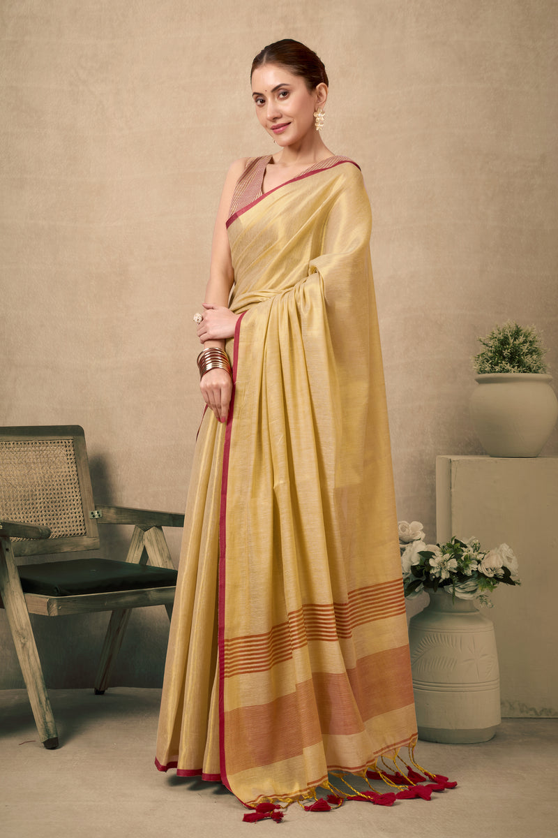 Pure Tissue Silk Saree with Contrast Weave Pallu & Border