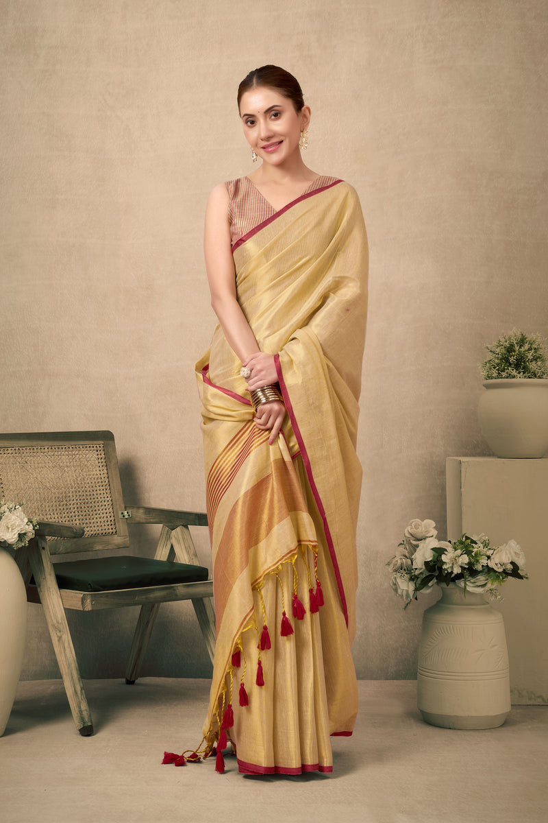 Pure Tissue Silk Saree with Contrast Weave Pallu & Border