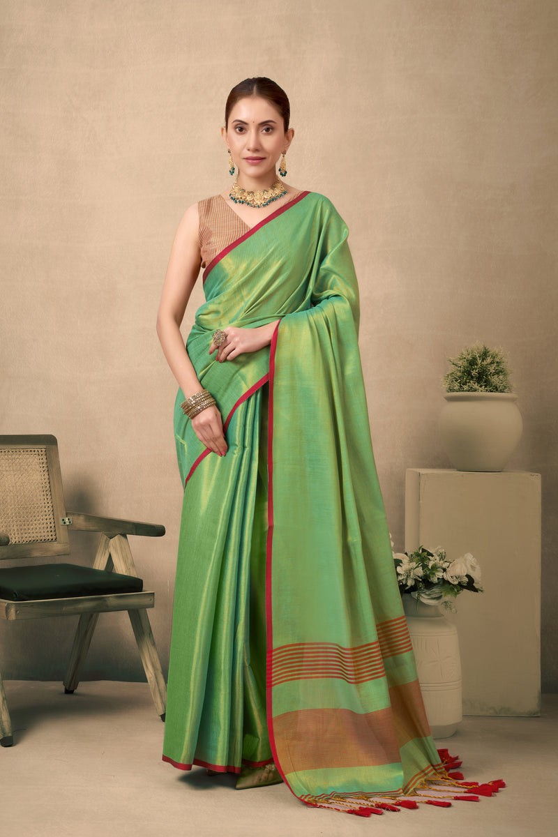 Pure Tissue Silk Saree with Contrast Weave Pallu & Border