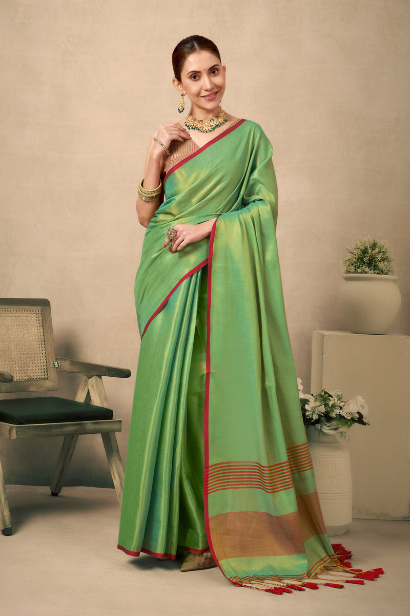 Pure Tissue Silk Saree with Contrast Weave Pallu & Border